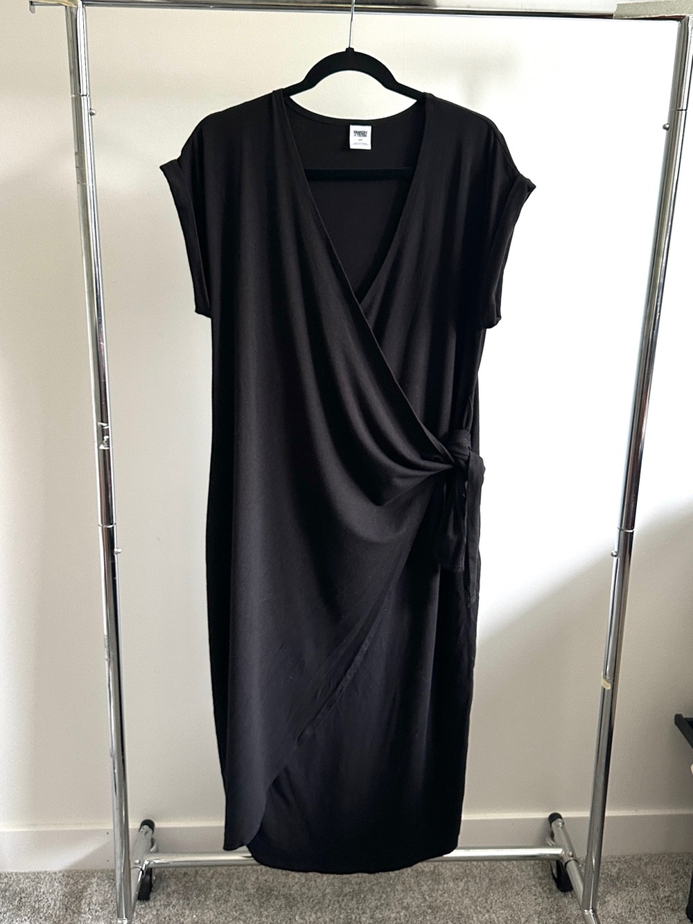 Smash + Tess Black Wrap Midi Dress Sz S Made in Canada Dolman Sleeve Pockets